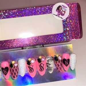 Pink and Black Acrylic Nail Set